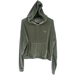 VICTORIAs  SECRET - PINK Large Velour Velvet‎ Sweatshirt Hoodie Green